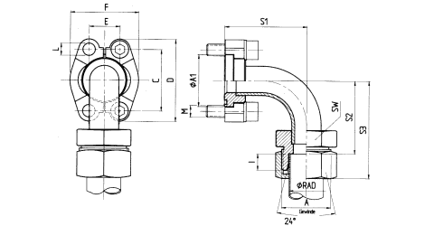 SAE-Flanschadaptor 90° - DIN 3901/3902 - gelötet