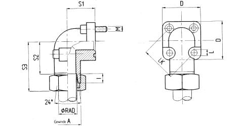 Flanschverschraubung 90° - DIN 3901/3902